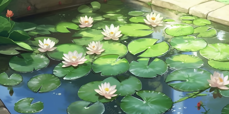 小溪边的荷花盛开清新淡雅荷花插画设计素材壁纸,插画/手绘图,插画/手绘图库,插画/手绘图下载,插画/手绘